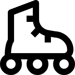 Clean line icon of a roller skate with three wheels and ankle strap. Used for skating, sports, and recreation.