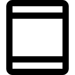 Clean line icon of a rounded tablet with a screen and two horizontal bars. Used for devices and apps.