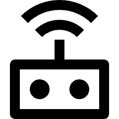 Clean line icon of a remote control with two buttons and Wi-Fi arcs. Used for remotes, wireless devices, and connectivity.