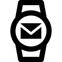 Clean line icon of a smartwatch with a circular face and envelope. Used for email alerts and wearable notifications.