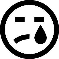 Clean line icon of a crying face with closed eyes, a tear, and a frown. Used for sadness, grief, and reactions.