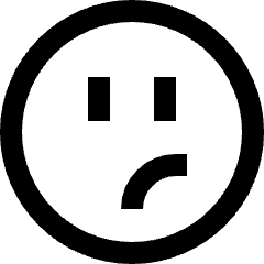 Clean line icon of a circular face with two vertical eyes and a downturned mouth. Used for moods, reactions, and empty states.
