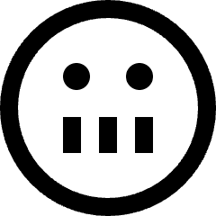 Clean line icon of a round face with two eyes and three bars over its mouth. Used for censored speech, silence, and emoji UI.