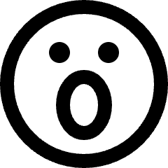 Clean line icon of a round face with two eyes and an open oval mouth. Used for surprise reactions and emoji pickers.