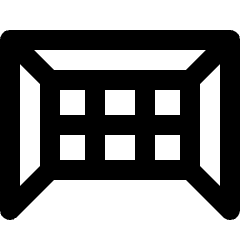 Clean line icon of a soccer goal with six net openings. Used for soccer, football, sports apps and game screens.