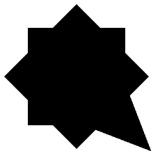 Sharp solid icon of an angular comic speech bubble with a pointed tail. Used for chat, comments, and dialogue.