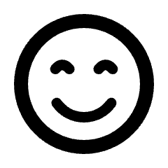 Rounded line icon of a smiling face with closed eyes inside a circle. Used for happy moods, reactions, and emotional status.