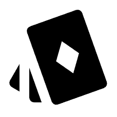Clean solid icon of overlapping cards with a diamond. Used for card games and casinos.