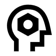 Sharp line icon of a hexagon and central circle inside a partial circular outline. Used for psychology and mental wellness.