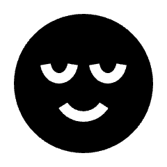 Sharp solid icon of a black circle with relaxed eyes and a curved smile. Used for calm moods, reactions, and status.