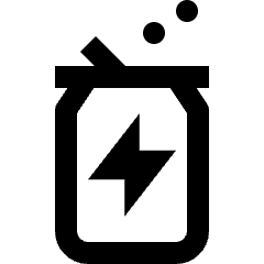 Clean line icon of an energy drink can with a lightning bolt, tab, and bubbles. Used for energy drinks and beverages.