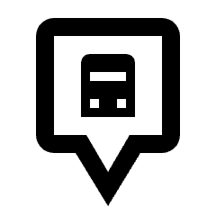 Clean line icon of a bus inside a rounded square map pin. Used for bus stops, transit maps, and location markers.