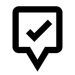 Clean line icon of a rounded square map pin with a check mark. Used for approved locations and verified map points.
