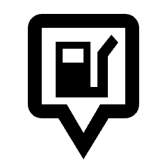 Clean line icon of a square map pin containing a gas pump. Used for gas station maps, fuel finders, and location markers.