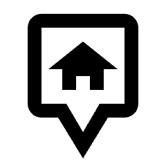 Minimal line icon of a house inside a square map pin. Used for home locations, maps, addresses, and property listings.