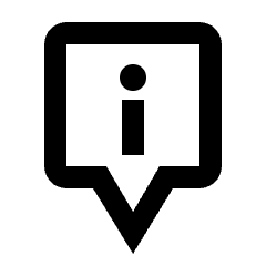 Minimal line icon of a rounded square map pin with an information symbol. Used for location details, maps, and info markers.
