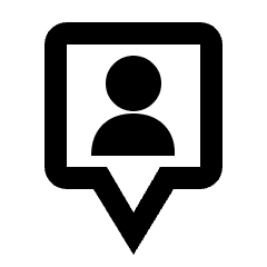 Clean line icon of a rounded square map pin containing a person silhouette. Used for people tracking and location interfaces.