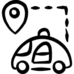 Auto Pilot Car Pin Destination Icon from Freehand Set