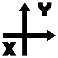 Clean line icon of graph axes with upward and right arrows, plus psi and x symbols. Used for math, graphs, and education.