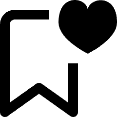 Clean line icon of a bookmark outline with a heart at the upper right. Used for favorites, saved items, and wishlists.