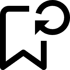 Clean line icon of a bookmark with a circular refresh arrow. Used for saved content, refreshing bookmarks, and sync actions.