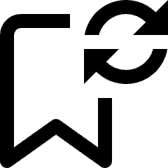 Clean line icon of a bookmark with circular sync arrows. Used for synced bookmarks, saved content, and refresh actions.