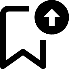 Clean line icon of a bookmark with an upward arrow inside a circle. Used for bookmark uploads, saved items, and file actions.