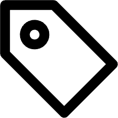 Clean line icon of a price tag with a circular hole. Used for labels, tags, pricing, and product categories.