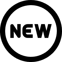 Clean line icon of the word NEW inside a circle. Used for new labels, badges, status markers, and feature announcements.