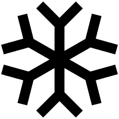 Clean line icon of a six-armed snowflake with forked branches. Used for temperature, cooling, and winter settings.
