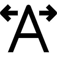 Clean line icon of a capital A between opposing horizontal arrows. Used for horizontal text expansion and width controls.