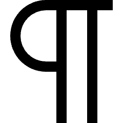 Clean line icon of a paragraph mark with a curved bowl and two vertical stems. Used for text tools, editors, and typography.