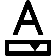 Clean line icon of a capital A above a text field with a downward caret. Used for text formatting and editor options.