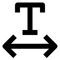 Minimal line icon of a capital T above a horizontal double-headed arrow. Used for horizontal text scaling and typography controls.