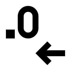 Minimal line icon of a decimal point, zero, and left-pointing arrow. Used for decreasing decimal values and numeric controls.