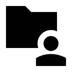 Sharp solid icon of a folder with a person silhouette. Used for shared folders, team files, and access controls.