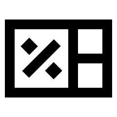 Sharp line icon of a framed panel with a diagonal bar, two diamonds, and side blocks. Used for heap snapshots and memory tools.