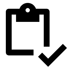 Clean solid icon of a clipboard with a check mark. Used for inventory, stock checks, and completed item lists.