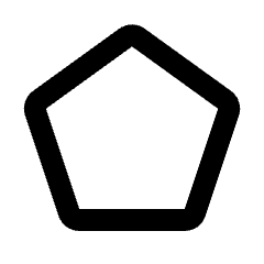 Rounded line icon of a five-sided pentagon outline. Used for shapes, geometry, badges, and UI diagrams.