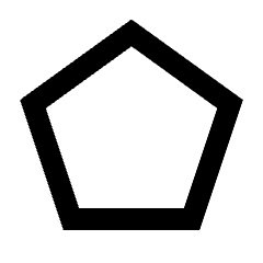 Sharp line icon of a five-sided pentagon outline. Used for shapes, geometry, badges, and interface controls.