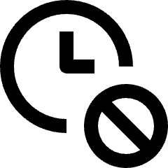 Clean line icon of a clock overlapped by a prohibition circle. Used for restricted time, blocked schedules, and access controls.