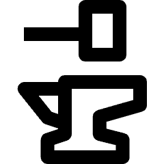 Clean line icon of a hammer above an anvil. Used for tools, metalworking, repairs, and crafting.