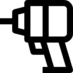 Clean line icon of a handheld drill with a bit extending left and a handle below. Used for tools, repairs, and hardware.
