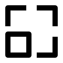 Clean line icon of four corner brackets forming a square. Used for maximize controls, fullscreen views, and expanding panels.