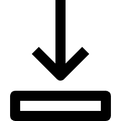 Clean line icon of a downward arrow above a horizontal bar. Used for move-down controls and reordering items.