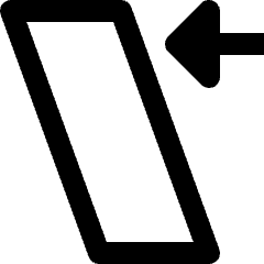 Clean line icon of a tilted rectangle with a left-pointing arrow. Used for shear transforms, skewing, and design tools.