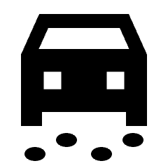 Sharp solid icon of an angular road with a trapezoid, two square cutouts, and four stones. Used for maps and roadwork.