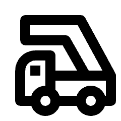 Clean line icon of a truck with a raised stair-like ramp. Used for moving equipment, loading access, and logistics.