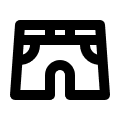 Clean line icon of a pair of trousers with waistband and arched leg openings. Used for fashion, clothing, and apparel menus.