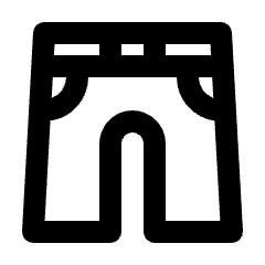 Clean line icon of trousers with a waistband, pockets, and two legs. Used for apparel, fashion, and wardrobe interfaces.